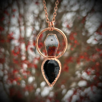 Red Moss Agate Coffin and Black Obsidian Necklace