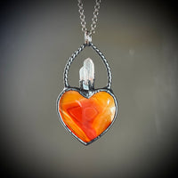 Carnelian Heart Necklace with Quartz and Gunmetal Patina