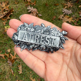 At Rest with Flowers Coffin Plaque Hand Painted 3 Inch Magnet