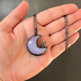 Opalite and Quartz Moon Necklace with Gunmetal Patina