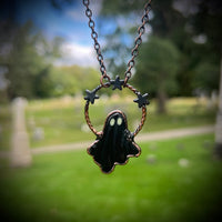 Celestial Black Billiard Ball Ghost Necklace (Glowing Eyes)