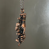 Sentimental Hand Holding Roses with Rainbow Crystals Copper Necklace