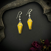 Yellow Enameled Coffin Earrings with Sterling Silver