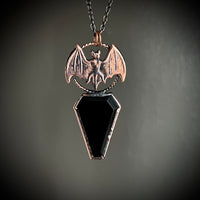 Black Onyx Coffin Necklace with Bat