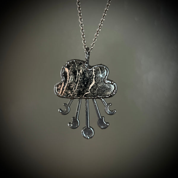 Celestial Flower Obsidian Cloud Necklace with Gunmetal Patina