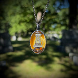 Small Oval Burial Plot Necklace with Orange Background  and Gunmetal Patina *Mockingbird Lane Exclusive*