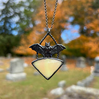 Uranium Glass and Bat Necklace with Gunmetal Patina