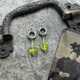 Uranium Glass Cat with Mobius Stainless Steel Earrings