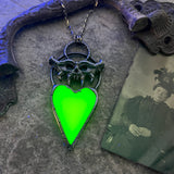 Uranium Glass Heart Necklace with Gunmetal Patina