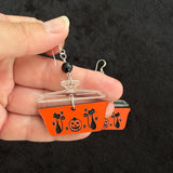 Cats and Pumpkin Pyrex Style Earrings with Black Onyx