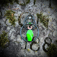 Uranium Glass Coffin Celestial Copper Necklace