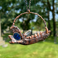 Raccoon Jaw Necklace with Abalone and Quartz