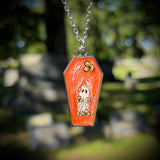 Ghost with Orange Flowers Resin Necklace