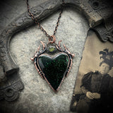 Green Goldstone Heart Necklace with Peridot