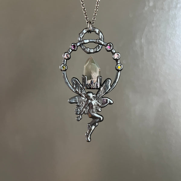 Garden Quartz Dark Fairy Necklace with Gunmetal Patina