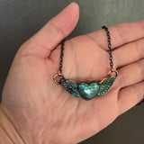 Carved Labradorite Winged Heart Necklace