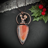 Vintage Halloween Ghost Holding a Jack O’ Lantern on Orange Botswana Agate Necklace