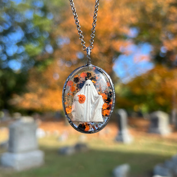 Boyd Ghost Holding a Jack O’ Lantern Oval Blow Mold Necklace *Mockingbird Lane Exclusive*