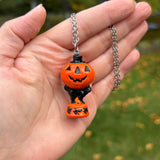 Hand Painted Top Hat Jack and Cat Blow Mold Necklace *Resin Coated*