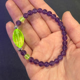 Uranium Glass and Amethyst Bracelet with Sterling Silver