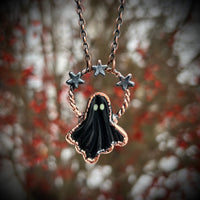 Celestial Black Billiard Ball Ghost Necklace (Glowing Eyes)