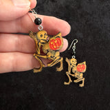 Vintage Halloween Skeleton Earrings with Black Onyx
