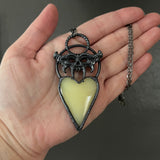 Uranium Glass Heart Necklace with Gunmetal Patina