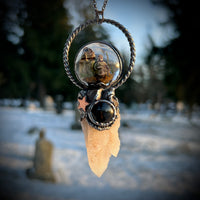 Burial Plot Necklace with Spirit Quartz and Black Onyx  *Mockingbird Lane Exclusive*