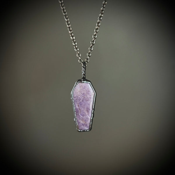 Small Lavender Jade Coffin Necklace with Gunmetal Patina