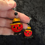 Vintage Halloween Jack O’Lantern Earrings with Black Onyx