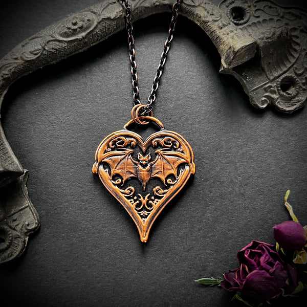 Bat Heart Copper Necklace
