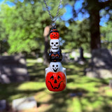 Hand Painted Halloween Totem Stack Blow Mold Necklace *Resin Dipped*
