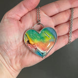 Large Rainbow Solar Quartz Heart Necklace