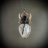 Celestial Tourmalinated Quartz Necklace with Black Agate Coffin