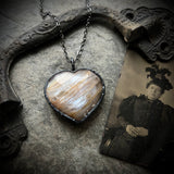 Large Flashy Peach Moonstone Heart Necklace