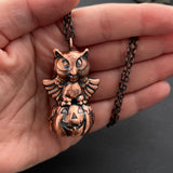 Vintage Blow Mold Owl Sitting on a Jack O’ Lantern Necklace