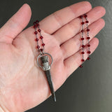 Coffin Nail Necklace with 18 Inch Garnet Rosary Chain