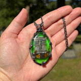 Large Oval Burial Plot Necklace with Green Background  and Gunmetal Patina *Mockingbird Lane Exclusive*