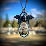 Small Bat Burial Plot Necklace with Gunmetal Patina*Mockingbird Lane Exclusive*