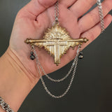 Victorian Era Coffin Escutcheon Cross Necklace with Hematite