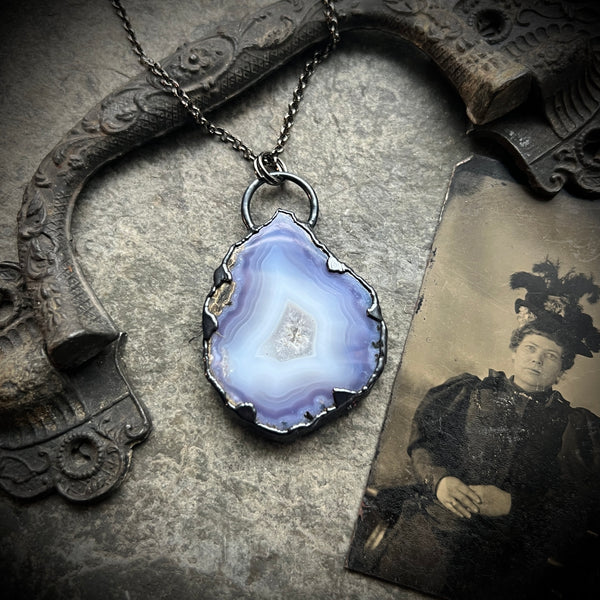 Indonesian Moss Agate Necklace with Gunmetal Patina