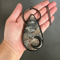 Large Celestial Belomorite Necklace with Gunmetal Patina