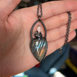 Multi Flash Labradorite and Quartz Necklace with Gunmetal Patina