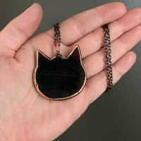 Striped Black Agate Cat Head Necklace