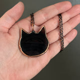 Striped Black Agate Cat Head Necklace