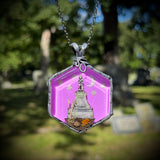 Large Hexagon Burial Plot Necklace with Purple Background  and Gunmetal Patina *Mockingbird Lane Exclusive*