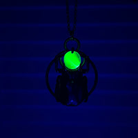 Five Horned Beetle Holding a Uranium Glass Marble Copper Necklace