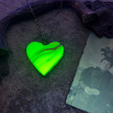 Uranium Glass Heart Necklace with Gunmetal Patina
