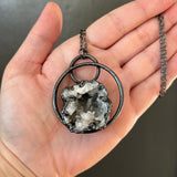 Sparkly Quartz Geode Necklace with Gunmetal Patina
