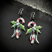 Candy Cane with Skull Earrings
